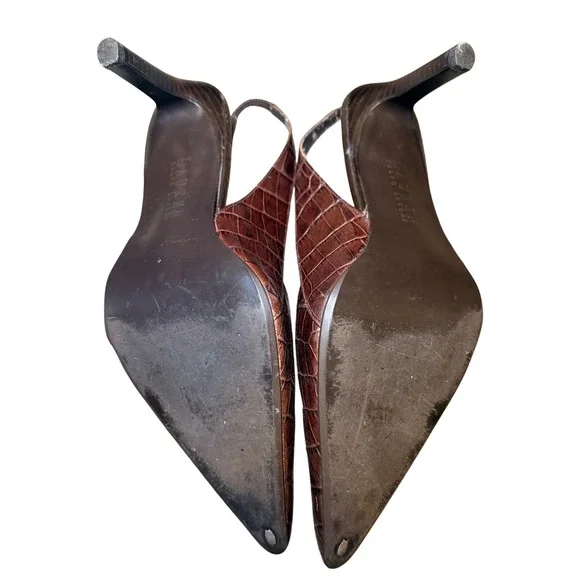 Brown Leather Slingback Heels Pointed Toe Classic Lauren Ralph Lauren 8.5 - Picture 4 of 11